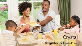  Presentation with eating - PPT theme enhanced with happy family eating together background and a lemonade colored foreground