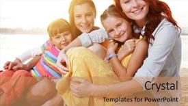  Presentation with family day - Colorful PPT theme enhanced with happy family enjoy summer day backdrop and a coral colored foreground