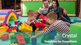  Presentation with childrens - Audience pleasing PPT theme consisting of happy family enjoying free time backdrop and a teal colored foreground