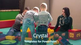  Presentation with free family - Cool new slide deck with happy family enjoying free time backdrop and a ocean colored foreground