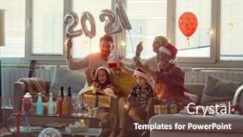  Presentation with happy new year 2022 - Audience pleasing theme consisting of happy-family-enjoying-new-year backdrop and a tawny brown colored foreground