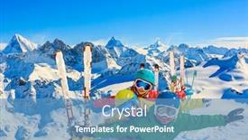 Presentation with winter family - Presentation design enhanced with happy family enjoying on snow winter vacations in mountains background and a teal colored foreground