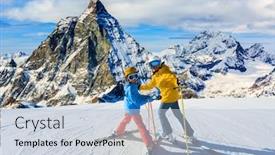  Presentation with winter family - PPT theme enhanced with happy-family-enjoying-ski-winter background and a light blue colored foreground