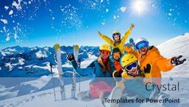  Presentation with winter family - Slide deck enhanced with happy-family-enjoying-winter-vacations background and a teal colored foreground