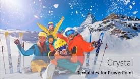  Presentation with winter family - Slide set consisting of happy-family-enjoying-winter-vacations background and a light gray colored foreground