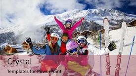  Presentation with winter family - PPT theme having happy family enjoying winter vacations background and a  colored foreground