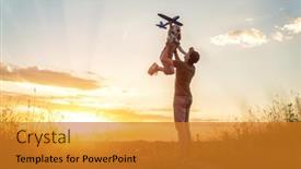  Presentation with toy - Slide set with happy-family-father-and-kid background and a gold colored foreground