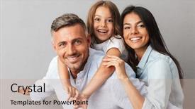  Presentation with portrait happy family smiling - Amazing PPT layouts having happy family father mother little backdrop and a coral colored foreground