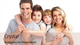  Presentation with family children - PPT theme featuring happy family father mother background and a coral colored foreground