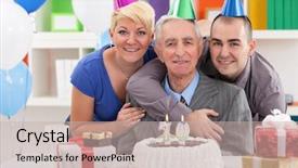  Presentation with 70th birthday - Colorful PPT theme enhanced with happy family front of birthday backdrop and a soft green colored foreground