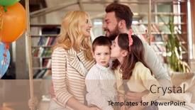  Presentation with family photo - Slide deck with happy-family-full-of-emotions background and a coral colored foreground