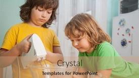  Presentation with happy kids - Slide deck featuring happy family funny kids are background and a coral colored foreground