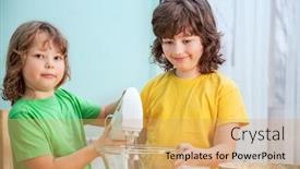  Presentation with happy kids - Slide deck with happy family funny kids are background and a yellow colored foreground