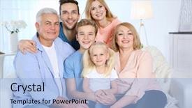  Presentation with meeting family - Amazing presentation theme having happy family gathered in living backdrop and a light blue colored foreground