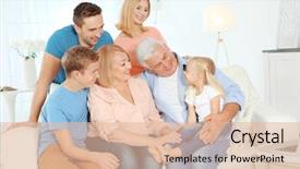  Presentation with living room family - Presentation with happy family gathered in living room background and a lemonade colored foreground