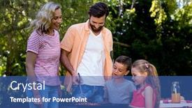  Presentation with barbecue - Audience pleasing slides consisting of happy-family-grilled-food backdrop and a ocean colored foreground