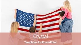 Presentation with american flag - Theme having happy family hanging american flag background and a coral colored foreground