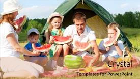  Presentation with patient and family centered - Cool new slide deck with happy family have a picnic backdrop and a coral colored foreground