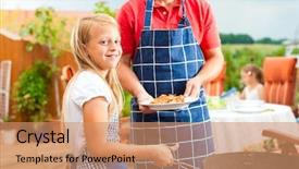  Presentation with happy barber client - Beautiful presentation theme featuring cute little girl carrying books in library against grey school building backdrop and a red colored foreground