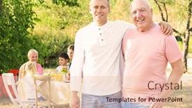 Presentation with barbecue - Beautiful presentation theme featuring happy family having barbecue party outdoors backdrop and a lemonade colored foreground