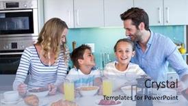  Presentation with family planning medical - Cool new PPT layouts with happy family having breakfast together backdrop and a light blue colored foreground