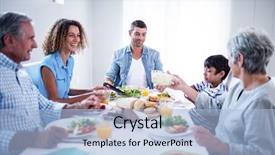 Presentation with breakfast - Cool new theme with happy family having breakfast together backdrop and a light blue colored foreground