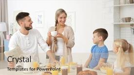  Presentation with family genealogy - Presentation theme featuring happy family having breakfast background and a soft green colored foreground