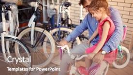  Presentation with happy birthday bicycle - Audience pleasing presentation design consisting of happy family having fun outdoor backdrop and a coral colored foreground