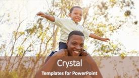  Presentation with shepherd carrying sheep on shoulder - Presentation theme having happy family having fun outdoors - father carrying son on shoulders background and a red colored foreground