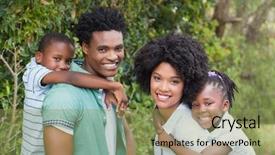  Presentation with home garden - Slide deck featuring happy family having fun together in the garden at home background and a yellow colored foreground
