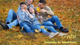  Presentation with children parents - PPT layouts with happy family having holiday in autumn city park children and parents posing smiling playing and having fun bright yellow trees and leaves background and a tawny brown colored foreground