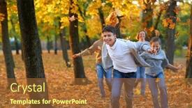  Presentation with children running - Amazing PPT layouts having happy family having holiday in autumn city park children and parents running smiling playing and having fun bright yellow trees and leaves backdrop and a tawny brown colored foreground
