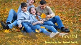  Presentation with children parents - Slide deck consisting of happy family having holiday in autumn city park children and parents posing smiling playing and having fun bright yellow trees and leaves background and a tawny brown colored foreground