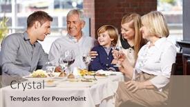  Presentation with restaurant family - Cool new presentation design with happy-family-having-lunch-together backdrop and a soft green colored foreground