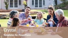  Presentation with family day - Audience pleasing slides consisting of happy family having lunch backdrop and a coral colored foreground