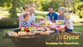  Presentation with family day - Colorful PPT theme enhanced with happy family having picnic backdrop and a tawny brown colored foreground