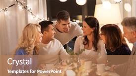  Presentation with tea party - Slide deck with happy family having tea party background and a  colored foreground