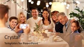  Presentation with tea party - Slide set consisting of happy family having tea party background and a coral colored foreground