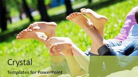  Presentation with weekend - Slide deck with happy family having weekend in summer park background and a yellow colored foreground