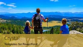  Presentation with mountain hiking - Slides consisting of happy-family-hiking-on-top background and a gold colored foreground