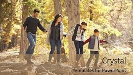  Presentation with family tree - PPT theme featuring happy family hold hands balancing background and a coral colored foreground