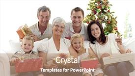  Presentation with christmas presents - Presentation design having happy family holding christmas presents at home background and a coral colored foreground