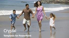  Presentation with family holding hands - Beautiful presentation theme featuring happy family holding hands and running on the beach backdrop and a gray colored foreground