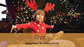  Presentation with christmas girl - Beautiful PPT theme featuring happy-family-holidays-lovely backdrop and a gold colored foreground