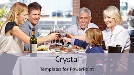 Presentation with restaurant family - PPT theme having happy family in a restaurant background and a light gray colored foreground
