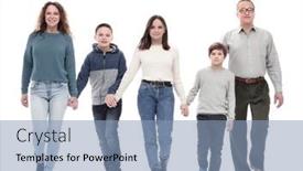  Presentation with walking - Colorful presentation theme enhanced with happy-family-in-casual-clothes backdrop and a light blue colored foreground