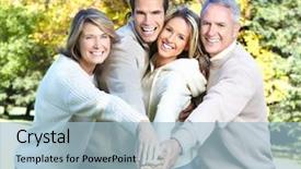  Presentation with displaying a happy mother cudd - Cool new slide set with happy family in park father backdrop and a light blue colored foreground