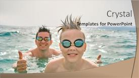  Presentation with swim - Presentation theme consisting of happy-family-in-swimming-goggles background and a  colored foreground