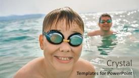  Presentation with togetherness - PPT theme with happy-family-in-swimming-goggles background and a coral colored foreground