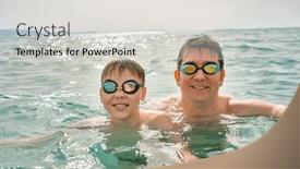 Presentation with swim - Slide deck with happy-family-in-swimming-goggles background and a  colored foreground